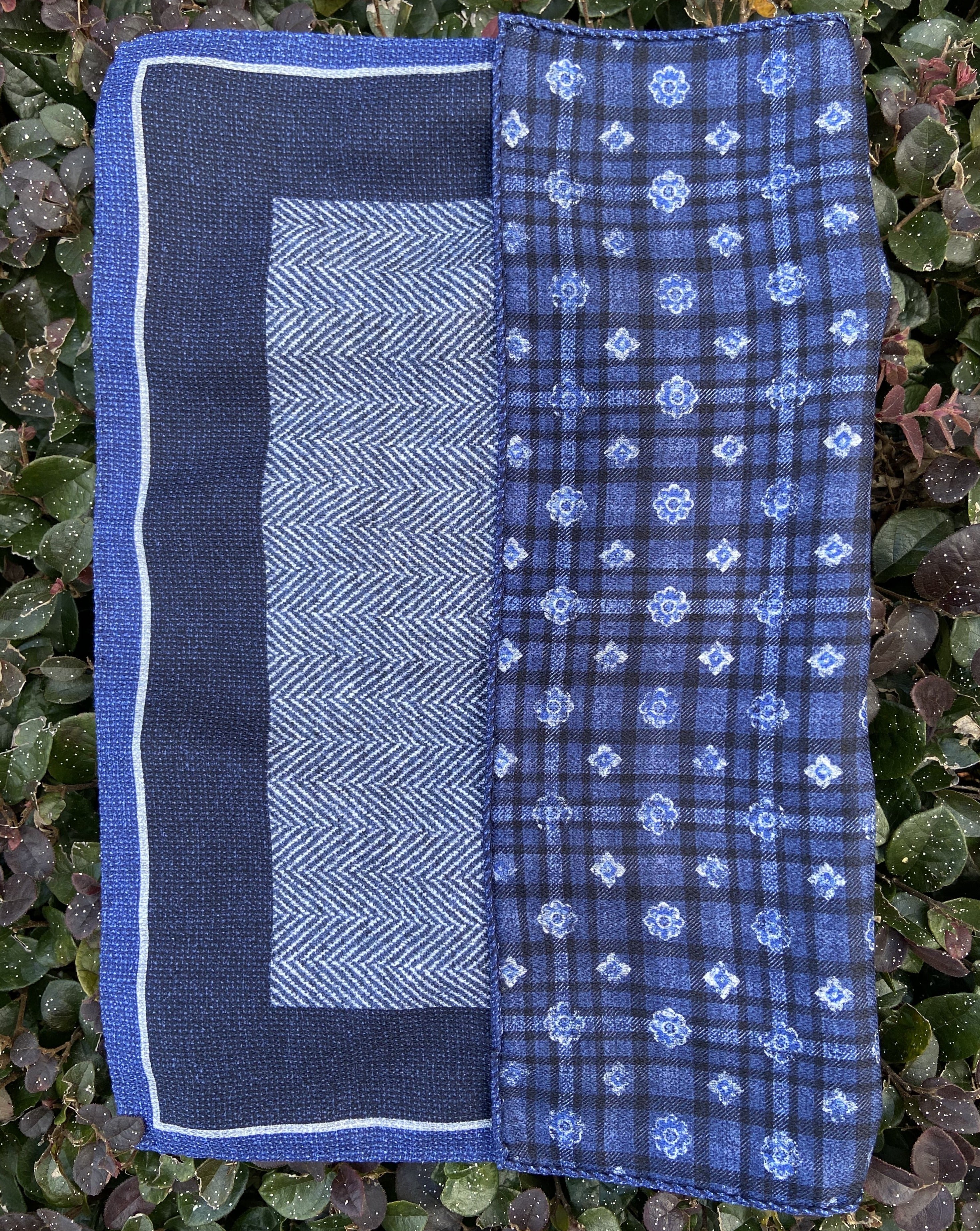 Herringbone/Floral Check Pocket Square