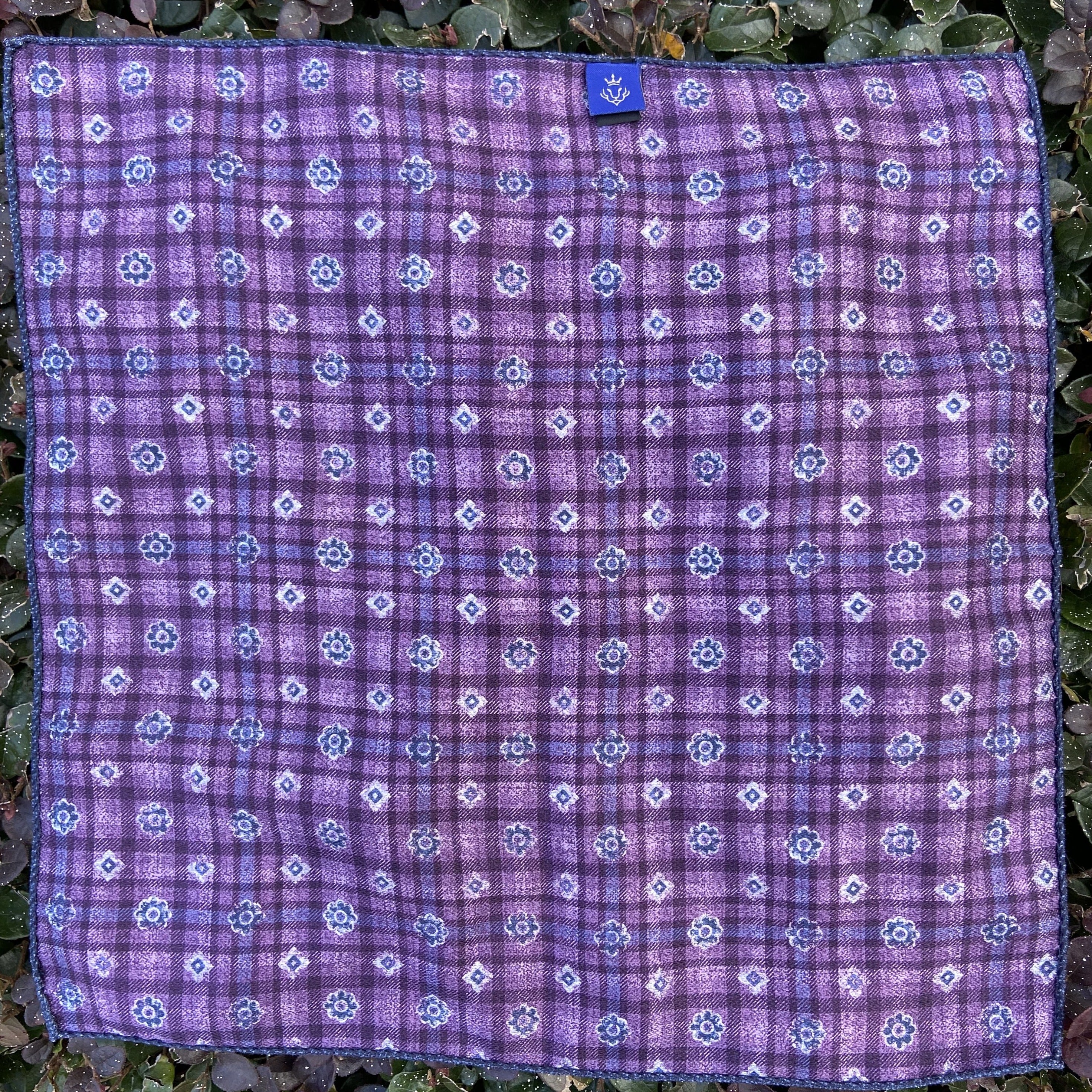 Herringbone/Floral Check Pocket Square