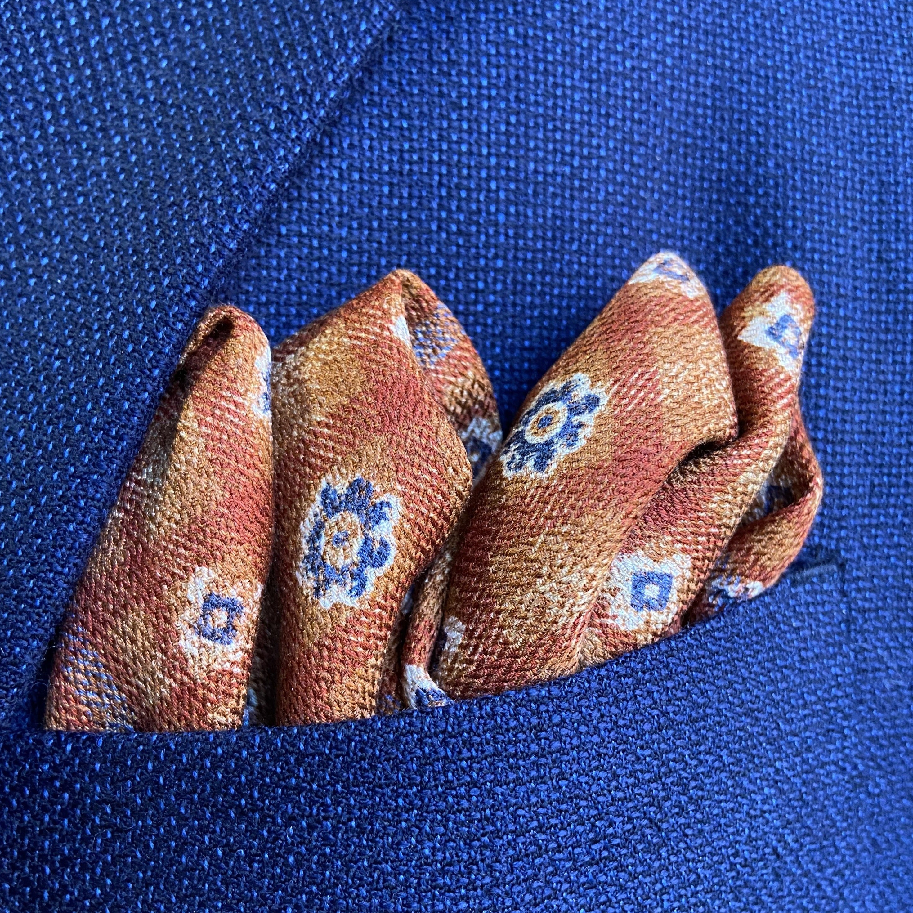 Herringbone/Floral Check Pocket Square