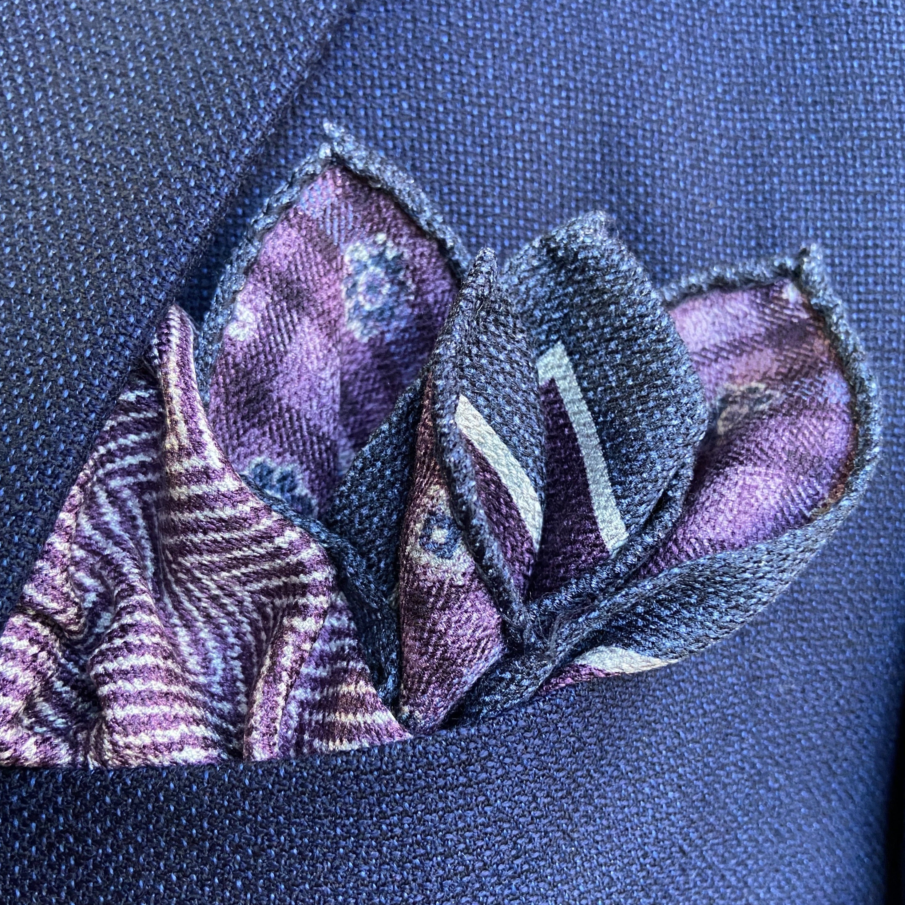 Herringbone/Floral Check Pocket Square